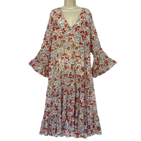 NATURAL LIFE Dresses & Skirts - Natural Life Maxi Dress Medium Sheer Retro Floral Tiered Bell Boho Cottagecore